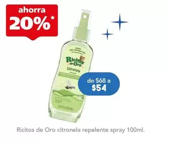 Oferta de Ricitos De Oro - Citronela Repelente Spray por $54 en Farmacia San Pablo