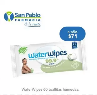 Oferta de Waterwipes - Toallitas Húmedas  por $71 en Farmacia San Pablo