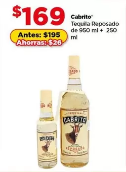 Oferta de Cabrito - Tequila Reposado De 950 + 250 Ml por $169 en Bodega Aurrera