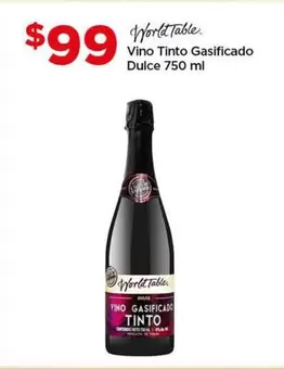 Oferta de World Table - Vino Tinto Gasificado Dulce por $99 en Bodega Aurrera