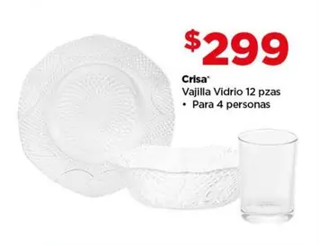 Oferta de Crisa -  Vajilla Vidrio por $299 en Bodega Aurrera