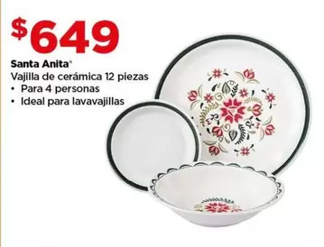 Oferta de Vajilla De Cerámica 12 Piezas Para 4 Personas por $649 en Bodega Aurrera