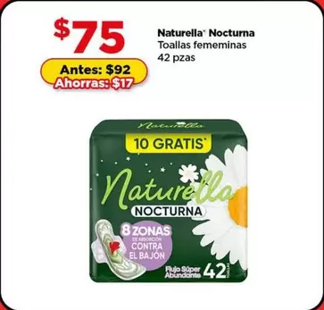 Oferta de Naturella - Nocturna Toallas Femeninas 42 Pzas por $75 en Bodega Aurrera