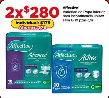 Oferta de Affective - Variedad De Ropa Interior Para Incontinencia Unisex Talla G 10 Pzas C/U por $179 en Bodega Aurrera