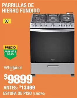 Oferta de Whirlpool - Estufa De Piso Parrillas De Hierro Fundido por $9899 en The Home Depot