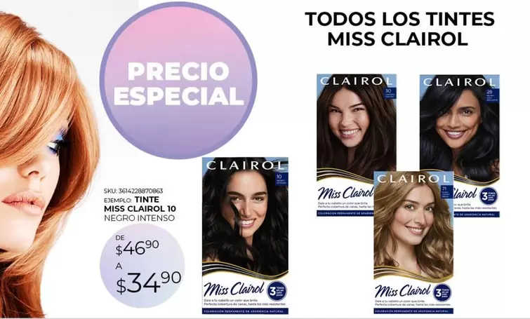 Oferta de Clairol - Todos Los Tintes Miss por $34.9 en Woolworth