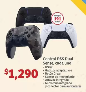 Oferta de Control Ps5 Dual Sense, Cada Uno por $1290 en Soriana Híper