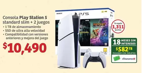 Oferta de Sony - Consola Play Station 5 Standard Slim + 2 Juegos por $10490 en Soriana Híper