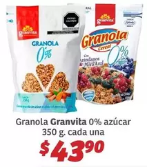 Oferta de Azul - Granola Granvita 0% Azúcar por $43.9 en Soriana Híper