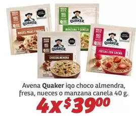 Oferta de Quaker - Avena Iq Choco Almendra, Fresa, Nueces O Manzana Canela por $39 en Soriana Híper