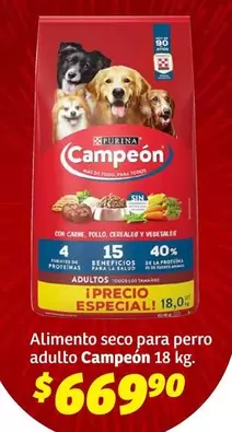 Oferta de Campeón - Alimento Seco Para Perro Adulto por $669.9 en Soriana Híper