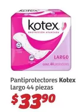 Oferta de Kotex - Pantiprotectores Largo 44 Piezas por $33.9 en Soriana Híper