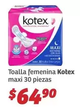 Oferta de Kotex - Toalla Femenina Maxi 30 Piezas por $64.9 en Soriana Híper