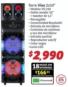 Oferta de Vios - Torre  2x10" por $2990 en Soriana Híper