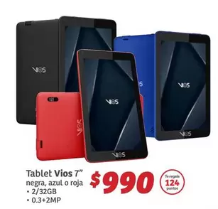 Oferta de Vios - Tablet 7" Negra, Azul O Roja,2/32gb por $990 en Soriana Híper