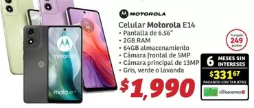 Oferta de Motorola - Celular E14 por $1990 en Soriana Híper