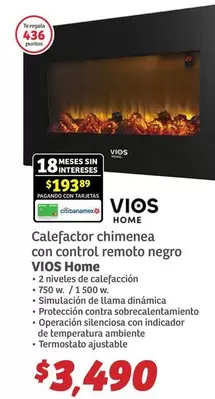 Oferta de Vios -  Home Calefactor Chimenea Con Control Remoto Negro por $3490 en Soriana Híper