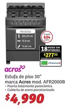 Oferta de Acros - Estufa De Piso 30" Marca por $4990 en Soriana Híper