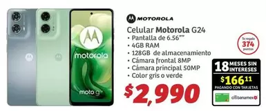 Oferta de Motorola - Celular G24 por $2990 en Soriana Híper