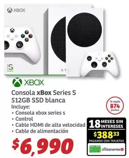 Oferta de Xbox - Consola  Series S 512gb Ssd Blanca por $6990 en Soriana Híper