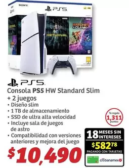 Oferta de Sony - Consola Ps5 Hw Standard Slim por $10490 en Soriana Híper