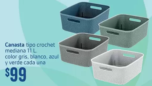 Oferta de Azul - Canasta Tipo Crochet Mediana por $99 en Soriana Híper