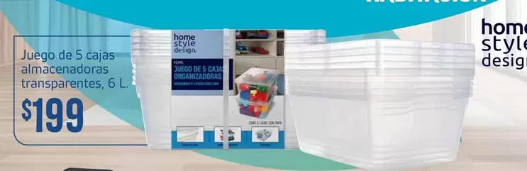 Oferta de Style - Juego de 5 cajas almacenadoras transparentes por $199 en Soriana Híper