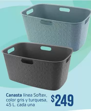 Oferta de Canasta Línea Softex, Color Gris Y Turquesa por $249 en Soriana Híper