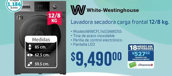 Oferta de Led - Lavadora Secadora Carga Frontal 12/8 Kg por $9490 en Soriana Híper