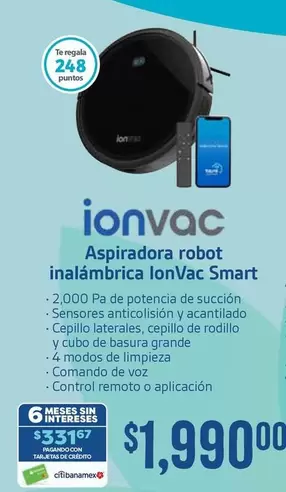 Oferta de Smart - Aspiradora Robot Inalámbrica Lonvac por $1990 en Soriana Súper