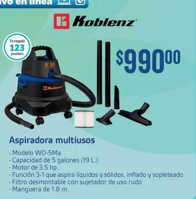 Oferta de Koblenz - Aspiradora Multiusos por $990 en Soriana Súper