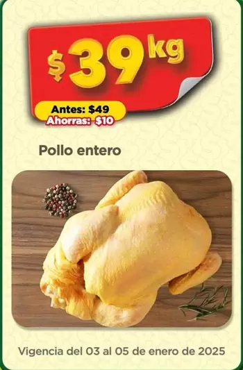 Oferta de Pollo Entero por $39 en Bodega Aurrera