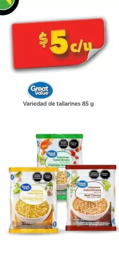 Oferta de Great Value - Variedad De Tallarines en Bodega Aurrera