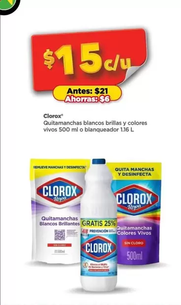 Oferta de Clorox - Quitamanchas Brancos, brillas y colores y vivos en Bodega Aurrera