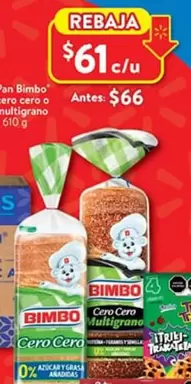 Oferta de Bimbo -  Cero Cero O Nutrigeno por $61 en Walmart