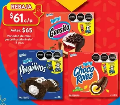 Oferta de Marinela - Variedad De Mini Pastelitos por $65 en Walmart