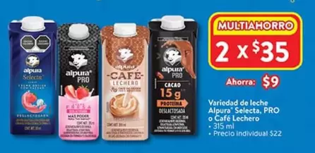 Oferta de Alpura - Variedad De Leche  Selecta, Pro O Cafe Lechero por $9 en Walmart