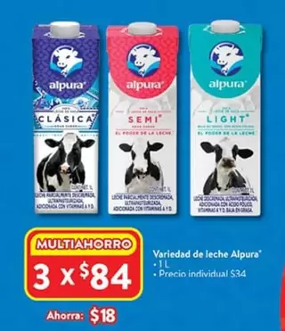 Oferta de Alpura - Variedad De Leche por $18 en Walmart