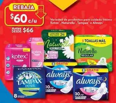 Oferta de Kotex - Naturals por $66 en Walmart