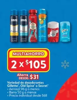 Oferta de Gillette - Variedad De Desodorantes por $31 en Walmart