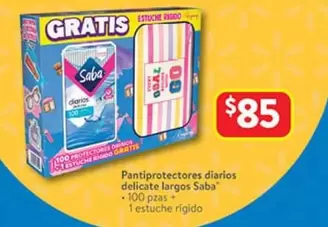 Oferta de Saba - Pantiprotectores Diarios Delicate Largos por $85 en Walmart