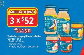 Oferta de Gerber - Variedad De Papillas O Bebidas  Et 3 por $11 en Walmart