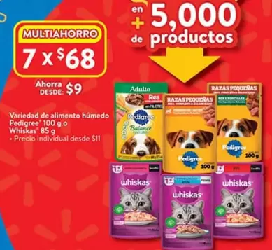 Oferta de Whiskas - Variedad De Alimento Humedo Pedigree por $9 en Walmart