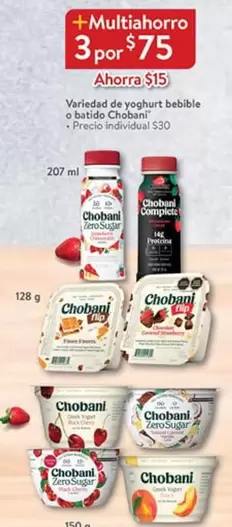 Oferta de Chobani - Variedad De Yogurt Bebible O Batido por $75 en Walmart