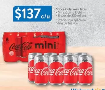 Oferta de 8 - Coca Cola Mini Latas por $137 en Walmart