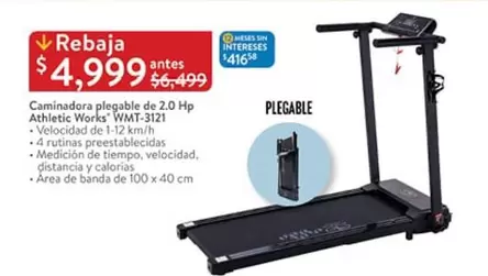 Oferta de HP - Caminadora Plegable De 2.0 Hp Athletic Works Wmt-3211 por $4999 en Walmart