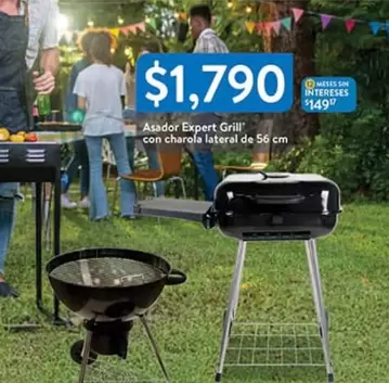 Oferta de Asador Expert Grill Con Charola Lateral De 56 Cm por $1790 en Walmart