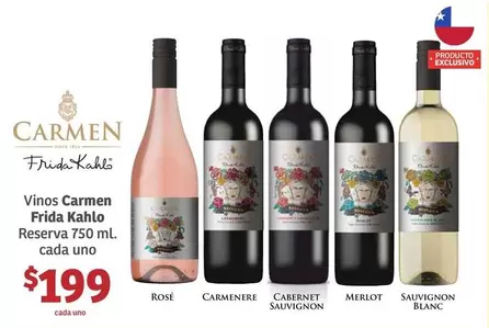 Oferta de Frida - Vinos  Kahlo Reserva 750 Ml Cada Uno por $199 en Soriana Híper