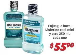 Oferta de Listerine - Enjuague Bucal Cool Mint Y Zero por $55.9 en Soriana Híper