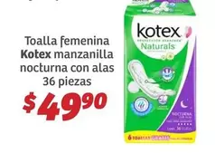 Oferta de Kotex - Toalla Femenina Manzanilla Nocturna Con Alas por $49.9 en Soriana Híper